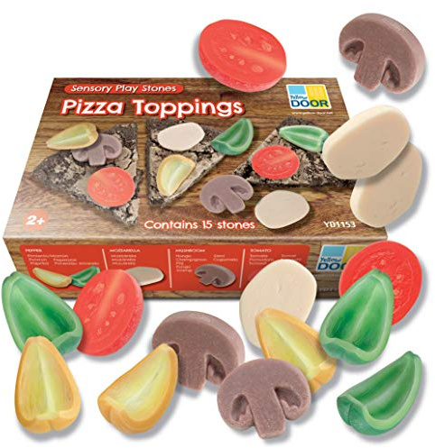Yellow Door Pizza Toppings Sensory Play Stones | Pretend play food set | toy play food | role play cooking and baking | mud kitchen toys and accessories | for kids aged 2 3 4 5 | outdoor learning