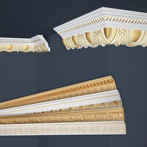 Marbet Deckenleisten gold Sparpaket aus Styropor EPS - Stuckleisten gemustert, im traditionellen Design - (30 Meter B-34 G) Stuck Winkelleisten Wandleisten