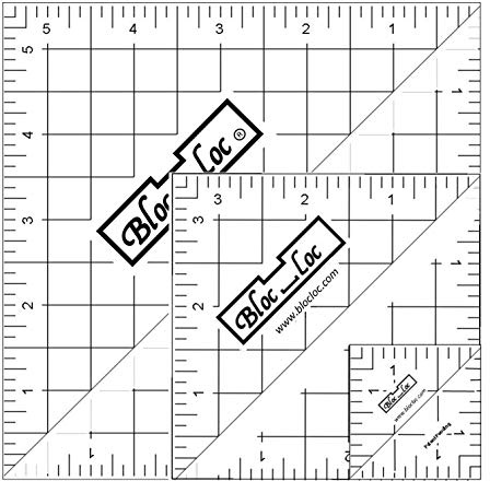 Bloc Loc Halbquadratisches Dreieck-Quilt-Lineal-Set #3 enthält 3,8 cm, 8,9 cm, 14,7 cm quadratische Lineale mit Gitterlinien
