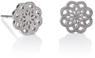 Nanama Silber Mandala Ohrstecker für Damen, kleine geometrische Ohrringe für Frauen und Teenager, Mädchen mit elegantem gebürstetem Finish, Silber Mandala Blumen Schmuck fur Damen