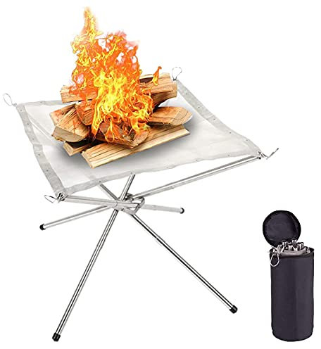 BoloShine Brasero Portable pour Extérieur, Foyer ExtéRieur Grille Barbecue Pliable Foyer de Camping en Acier Inoxydable avec Sac de Transport Firepits à Bois pour Patio Camping Jardin Voyage