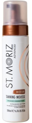 St. Moriz Advanced Colour Correcting Tanning Mousse in Medium – lässt mittlere Hauttöne erstrahlen – Hyaluronsäure – mit Applikatorfarbe – Dermatologisch getestet, ohne Tierversuche – 200 ml