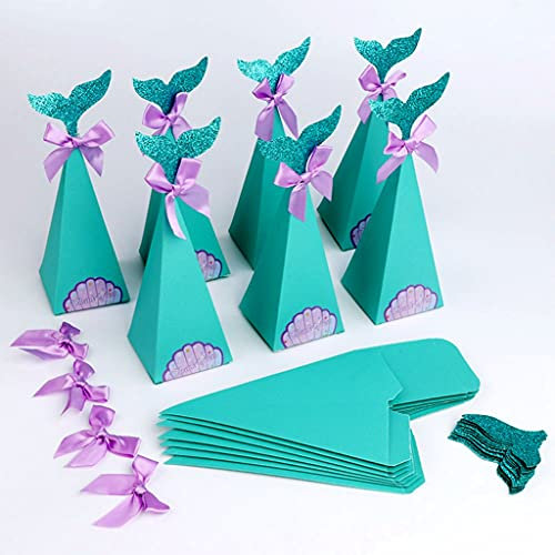 Conruich 20 Stück Meerjungfrau Geschenkeboxen Set, Party Dreieck Box, Meerjungfrau Candy Papierboxen für Geburtstag Party Dekor Mermaid Themenpartys Geburtstag Mitgebsel und Baby Dusche