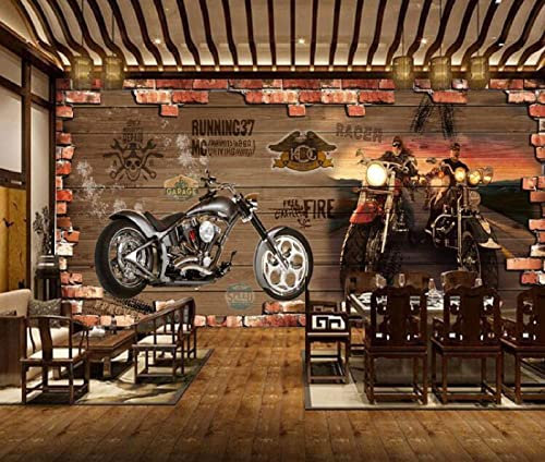 Fototapete 3D Effekt Retro Motorrad Nostalgische Ziegel Fototapete 3D Vlies Wandbild Tv Hintergrund Wand Dekoration Wandbild 200(W) X140(H) Cm