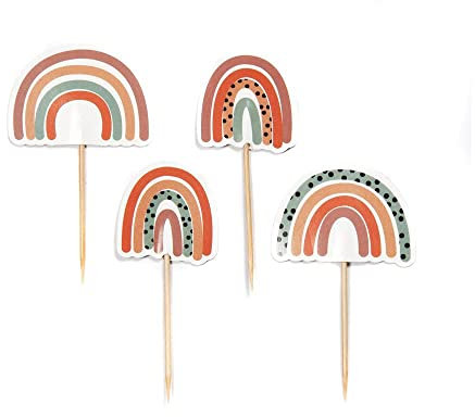 Anniversary House 12 Stück neutrale Regenbogen-Kuchenaufsätze, 3,5–5 cm, Cupcake-Topper, Papier, Geburtstagskuchenaufsätze, J149