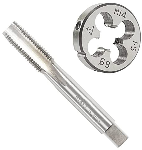 Aceteel M14 x 1,5 metrisches Gewindeschneid-Set, M14 x 1,5 HSS Maschinengewindebohrer und M14 x 1,5 mm legierter Werkzeugstahl runde Schneideisen für Rechtshänder