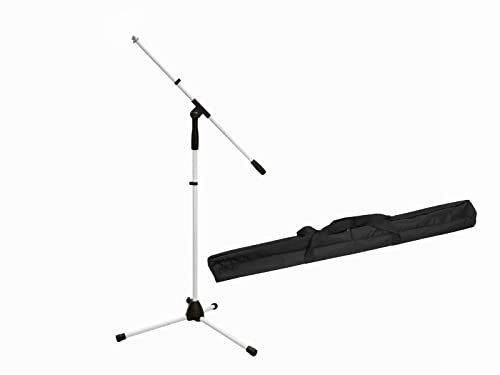 OMNITRONIC Set Mikrofonstativ MS-1W mit Galgen weiß + Tasche | Mikrofonstativ in weiß mit Galgen inklusive Transporttasche