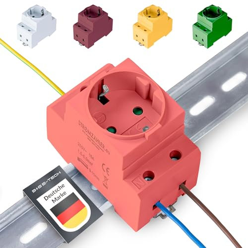 Schuko Steckdose [GS16] für Hutschiene 16A 230V 2P+E - Einbausteckdose für Verteilereinbau, Schaltschrank Zählerschrank Schutzkontaktsteckdose für 35mm DIN Trägerschienenmontage (Rot/Orange)