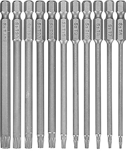 11 Stück Torx Schraubendreher Set, Torx lang Magnetische Schraubendreher Bits Kit, T6-T40 100mm 1/4 Sternenkopf Sechskant Schaft Elektrische Schraubenzieher Set