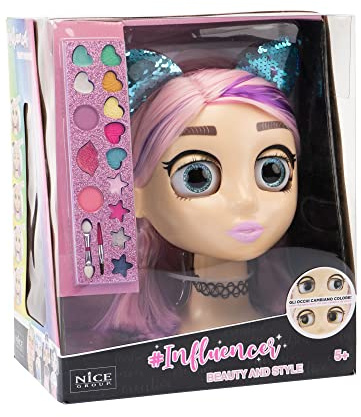 Nice Group - Influencer Make Up Puppe, Make-up-Kopf und Kamm mit Augen, Farbwechsel, für Mädchen, Mehrfarbig, Einheitsgröße, 92049