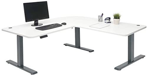 Mendler Eck-Schreibtisch HWC-D40, Computertisch elektrisch höhenverstellbar 178x178cm 84kg MVG - weiß, anthrazit-grau