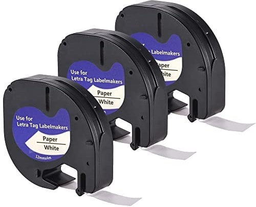 LEYF 3 Stück Etikettenband, Kompatibel mit Dymo 91200, 12mm x 4mm Schriftband für Dymo LetraTag LT-100H, LT-100H Plus, LT-100T, LT-100T Plus, 2000, QX50, XM, XR, Wasserdicht, Schwarz auf Weiß