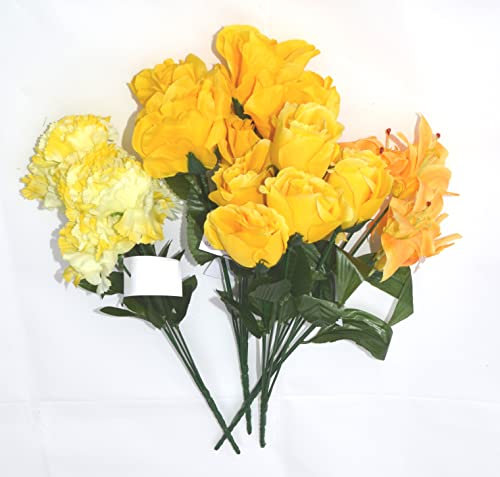 4 x Real Look Yellow Artificial Fake Flowers Spray Bush Wedding Easter Rose Lilly Summer (Yellow)
