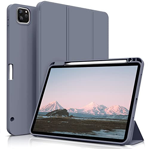 aoub Hülle für iPad Pro 11 4./ 3./ 2. Generation 2022/2021/2020, Hülle für iPad Pro 11 mit Stifthalter, Kann Pencil 2 Aufladen, Weiche Silikonhülle, Auto Schlafen/Wachen, Violett