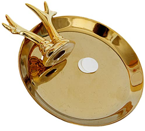 Geweih-Schmuck-Tablett aus Metall, Gold, Hirsch, Schmuckschale, Weihnachts-Schmuckständer mit Tablett, Präsentationsständer, Ohrringe, Halsketten, Ring, Armbandhalter ( Color : Golden , Size : 15X15CM