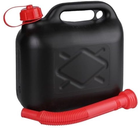 Jerrycanshop Bidon de carburant en plastique (PEHD), 5 l, avec bec verseur, pour essence, diesel, noir