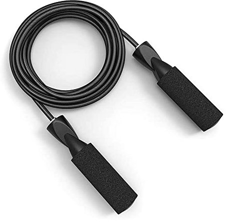 PLAYZOCO Corde à sauter avec poignée antidérapante en mousse, corde à sauter réglable, longueur 2,8 mètres, épaisseur 4,5 mm, noir