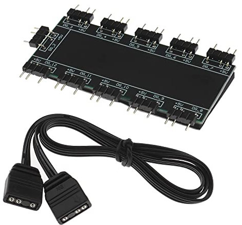 ECSiNG 10-Channel RGB Hub 10 Port PC Chassis Fan Hub PC Motherboard RGB Fan Extension Cable for Desktop Computer 5V 3-Pin
