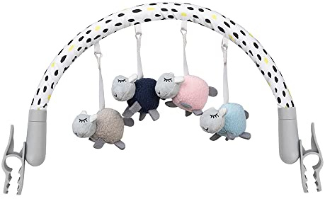 Momi Barre de Jouets Joy avec 4 Jouets sensoriels, Montage à Pince Rapide, Angle d'inclinaison réglable, pour bébés et Enfants de 0 à 5 Mois