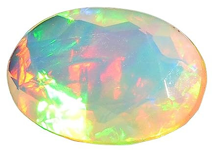Gems For Jewels 6x8mm großer äthiopischer Opal für Damen, ovaler facettierter Opal, ausgefallener Schliffstein für Ring, facettierter Cabochon, Feueropal, Opal für Schmuck, Welo-Opal – O/86