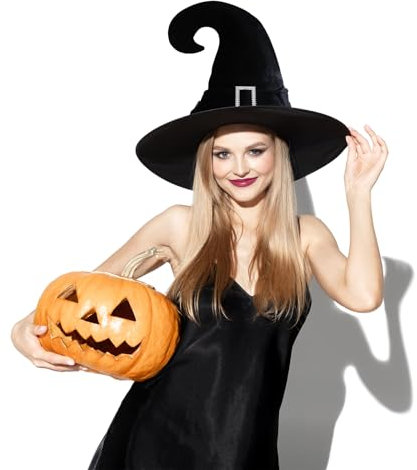 FainFun Chapeau de Sorcière Noir, Chapeaux de Sorcière Halloween, Chapeau Sorciere Femme, pour Fêtes d'Halloween, Fêtes Costumées, Décorations