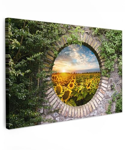 MuchoWow© Leinwand Bilder Groß 120x80 cm XXL Wanddeko Wohnzimmer Aesthetic Room Decor Deko Zimmer Wandbilder Modern Fotogeschenke Sonnenblumen - Fensterblick - Blumen - Sonne