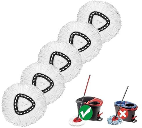 Paquete de 5 cabezales de limpieza profunda lavables a máquina y fáciles de reemplazar, cabezales de fregona, cabezal de repuesto de fregona giratoria, 100% microfibra, cabezal de fregona para O-Ceda