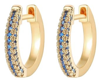 Jenosy Gold Ohrringe Damen mit Blau Zirkonia - Zarte Creolen, Leichte Knorpel Huggie, Hypoallergene 18K Vergoldet Modeschmuck für Frauen und Mädchen