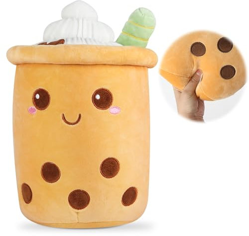 BoBa Plushie, Bubble Tea Plushi, Fruit Plush Pillow Ice Cream Plush Pillow Cushion Stuffed Animal Pillow Skin-friendly Comfortable Cushion Cuddle Hugging Pillow, Fluffy Toy Pillow Milk Tea Cushion