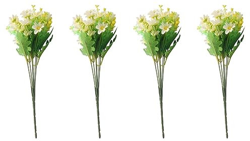 Censous 4 Ramo de 28 Cabezas Artificial Flor de la Falsa Interior Exterior Jardinera Jardín de Bodas Decoración del Cementerio (Blanco Verde)
