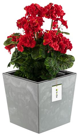 Blumentopf Blumenkübel 19 L mit Einsatz 14 L Beton-Optik H 29 cm Blumentopf aus Kunststoff Pflanzkübel übertopf Quadrat Beton-struktur Hellgrau Farbe Fürinnen/Aussen Bereiche Garten Patio Wohnzimmer T