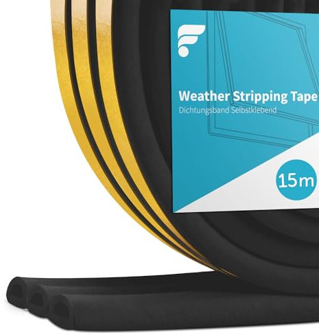 shinfly Burlete Ventana Puerta, 15M Tira de Sellado Junta Autoadhesiva Espuma Burlete de Entrada Correderas Aislante Termico Frio, Ruido, Colisión (15M Negro)