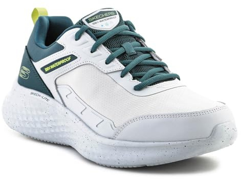 Skechers Herren Skech-lite Pro Ankkor Sneaker, Hellgraues Leder-Mesh-TPU, grüner Limettenbesatz, 48.5 EU