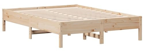vidaXL Massivholzbett, Holzbett Bett für Schlafzimmer, Bettgestell Bettrahmen mit Lattenrost, Doppelbett Schlafzimmerbett, 135x190cm Kiefer