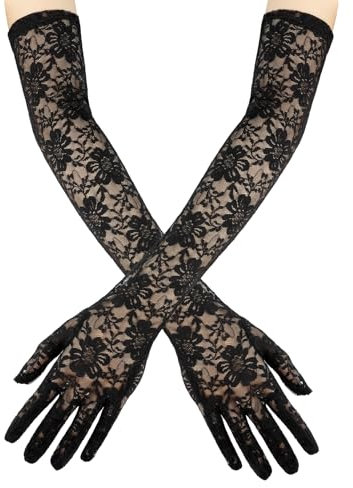 Yicelerate Spitzenhandschuhe,Spitzenhandschuhe Schwarz,Netzhandschuhe Schwarz,Netzhandschuhe Halloween,Armstulpen Spitze,Lange Handschuhe Damen,Handschuhe Spitze,