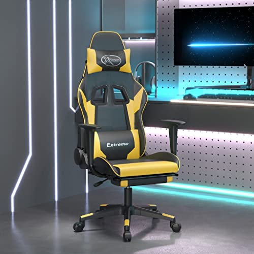 LAPOOH Gaming-Stuhl mit Fußstütze Schwarz und Golden Kunstleder, Pc Stuhl, Gaming Sessel, Gamerstuhl, Stühle Fürs Arbeitszimmer, Stühle Für Gaming, Playstation Sessel, Computerstuhl - 3143701
