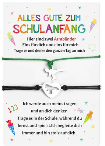 Schulkind Armband Junge Geschenke, 2 Stück Dinosaurier Armband Schulkind, Dino Armbänder Einschulung Geschenk, Karte Erster Schultag, Endlich Schulbeginn Geschenkideen für Schulanfang Schuleinführung