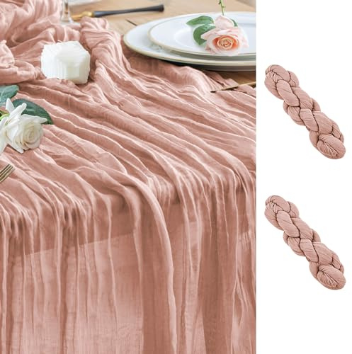 Wokceer Seihtuch-Tischläufer, Frühlings-Motiv, 3 m, Gaze, Oster-Tischläufer für Party, rustikal, durchsichtig, Läufer für Babyparty, Brautparty, Hochzeit, Altrosa, 2 Stück