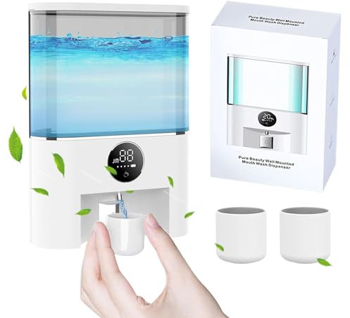 Mundwasser Spender, Automatischer Mundspülung Spender Wandmontierter Mundspülung Spender Elektrisch 500ml mit 4 Gänge Einstellbar Mundspülspender für Erwachsene und Kinder