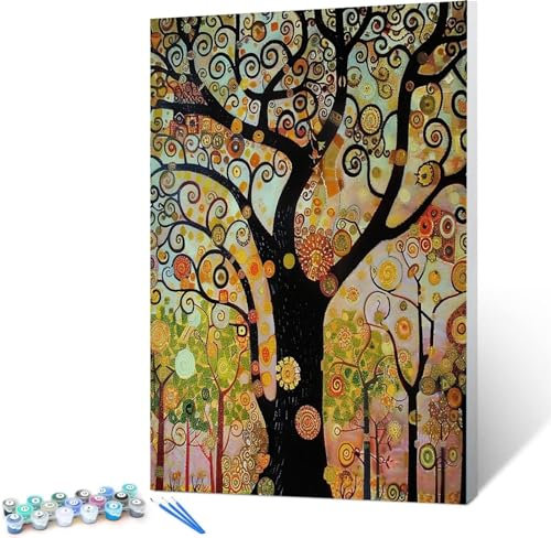 Peinture par Numéro Adulte Arbre - Klimt Activité Manuelle Kit de Loisir Créatif DIY Numéro d'Art Complet - 60x80cm (Sans cadre)