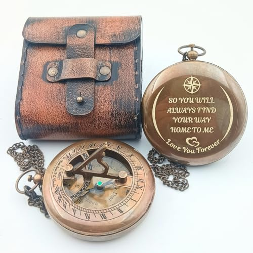Dayolx Personalisierter Sonnenuhr-Kompass mit Aufschrift So You Can Always Find Your Way Back To Me, luxuriöses Geschenk, Jahrestags-Sonnenuhr-Kompass, Messing, personalisierte Geschenke für Männer