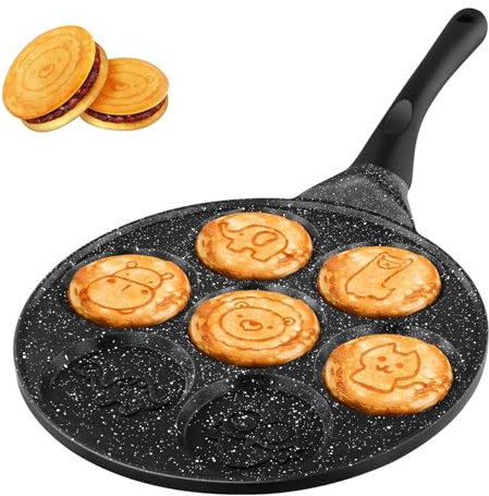 Pancake Pfanne mit Smiley,Pfannkuchenpfanne mit 7 Sieben Tiermuster,Ø26cm Form Maker Eierpfanne für Pancakes Induktion Ceran Gas Elektro