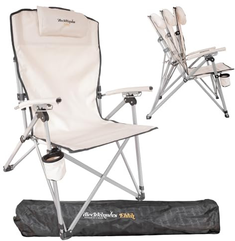 dieckkiners Campingstuhl Ehlin, klappbar aus Stahl, hohe Rückenlehne 3-Fach verstellbar, Klappsessel für Balkon Garten Terrasse, Grün (Beige)
