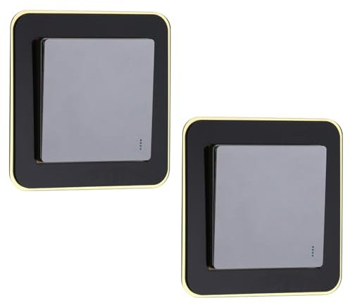 2Pcs Light Switch Surround, Self Adhesive Acrylic Switch Cover, with Gold Edge Scratch Resistant Switch Cover for Homeowners Office Workers Interior Decorators Hotel Managers Apartment (Black)