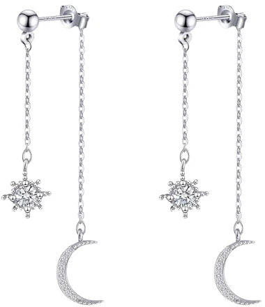 Goiern 925 Sterling Stern und Mond Hänger Ohrringe - Dangle Hoop Drop Cute Set für Frauen