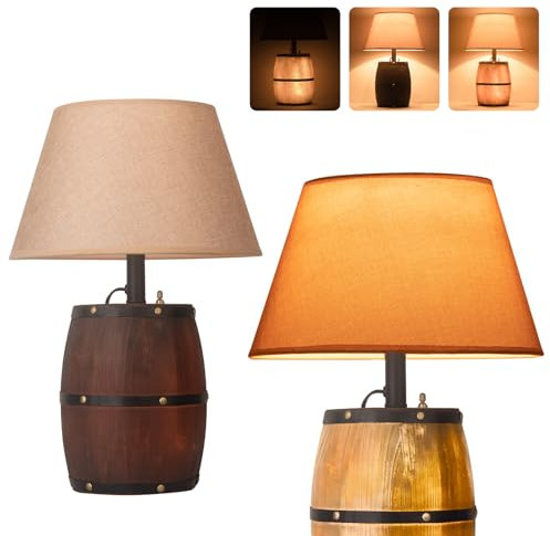 JCPYIUL Antike hölzerne Weinfass-Tischlampe,Tischlampe landhausstil,Einstellbare drei Beleuchtungsmodi,Schreibtischlampe Mid Century Modern für Schlafzimmer,Nachttisch
