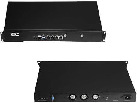 SJRC 1U Firewall Rack Mount Appliance, N100 19 Inch Rackmount Network Security Router PC, 4 x i226V 2.5GbE LAN, Console, OPNsense, AES-NI, VGA, GPIO, DDR5 16GB RAM 256GB SSD