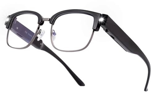 SKYWAY Lesebrille mit Licht, Anti-Blaulicht, USB Wiederaufladbare LED Beleuchtete Lesebrille, Metall-Halbrahmen Brille mit licht für Nachtlesen,Hobby,Naharbeit (Schwarz) 3.0