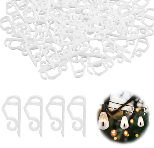 cxxtkcxxlc 100 Stück Dachrinnenhaken Lichterkette Kunststoff, Lichterkette Halterung Outdoor Robuste Kunststoffhalterungen für Weihnachtsbeleuchtung innen und außen – Ideal für Dachrinnen und Balkone
