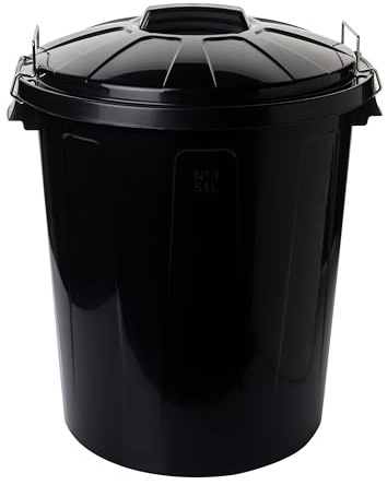 2friends Robuste Mülltonne mit Deckel 51L - Große schwarze Tonne mit Deckel für Außen & Innen, stabiler Abfalleimer aus Kunststoff, wasserdicht & UV-beständig, 55x45cm, Made in EU
